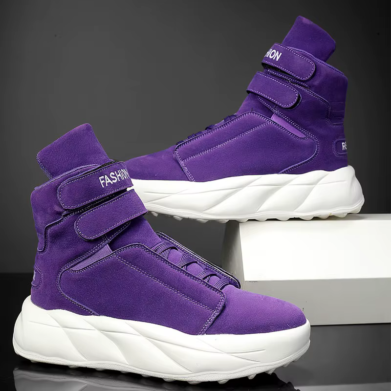 Baskets montantes violettes 2026 pour hommes, à plateforme et semelle épaisse, avec fermeture Velcro