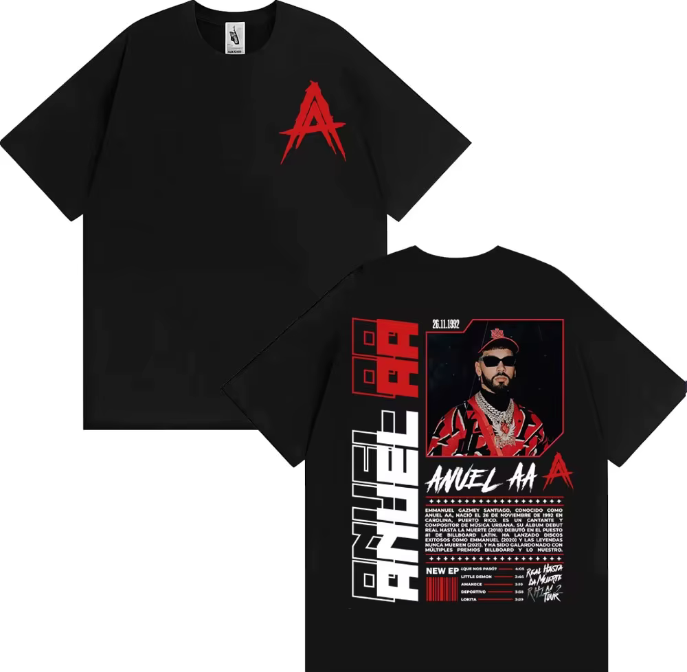 T-shirt Anuel AA Rhlm 2 Real Hasta La Muerte, vêtements pour hommes et femmes, t-shirt Harajuku goth