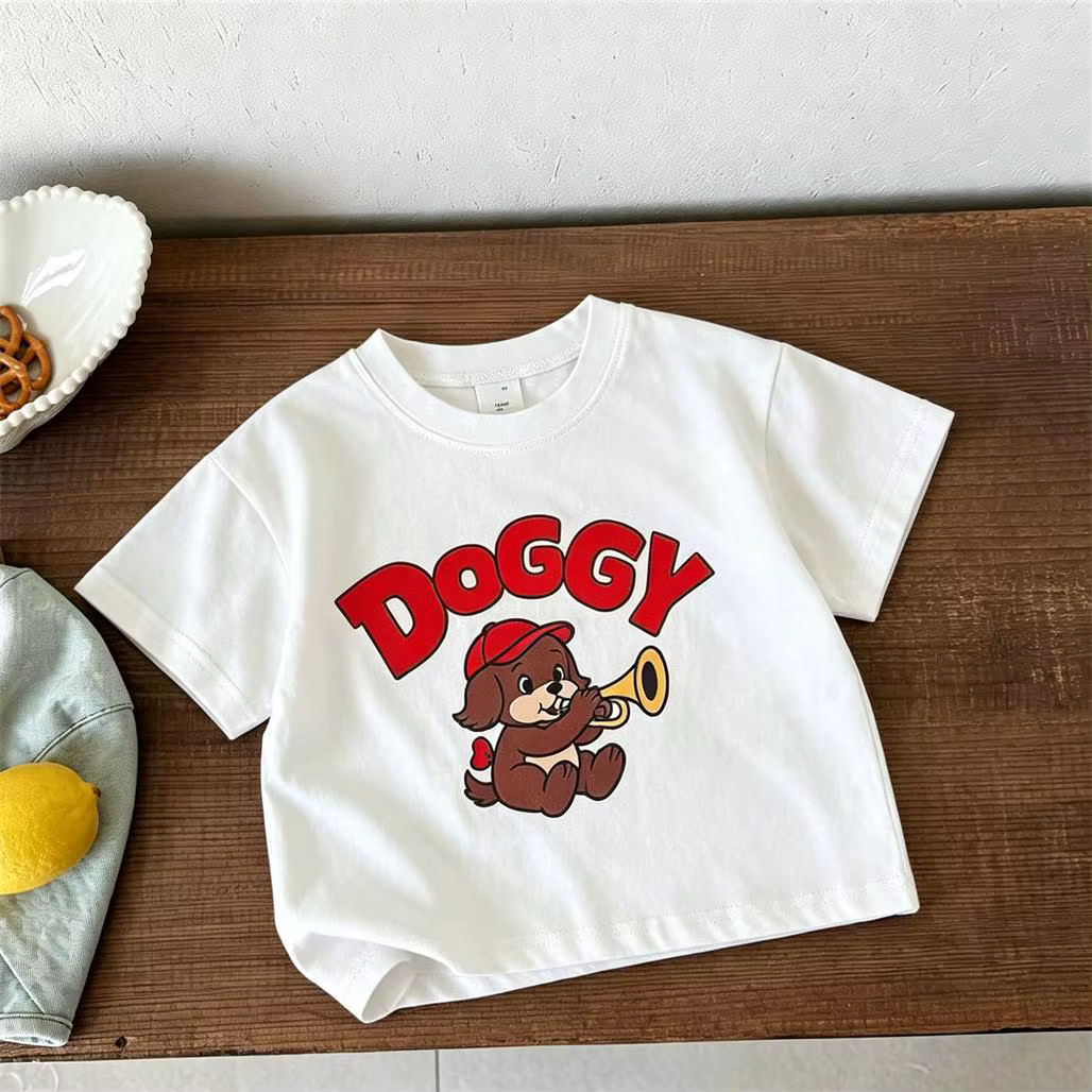 T-shirts blancs et bleus pour bébés garçons et filles, col rond, nouveau design, t-shirt imprimé de 