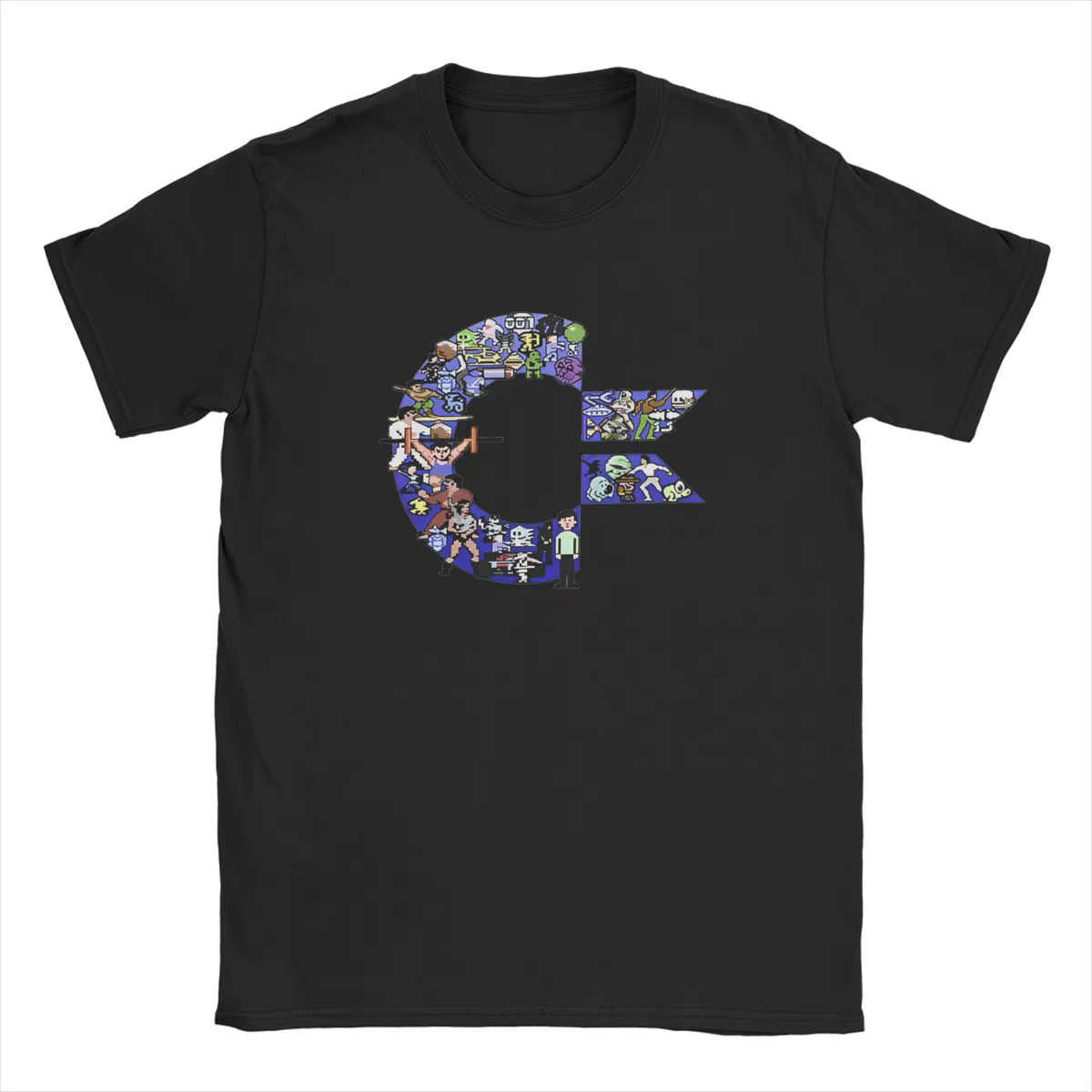 T-Shirt à Manches Courtes en Coton pour Homme, Vêtement à Col Rond, Créatif, Personnages C64, Cadeau