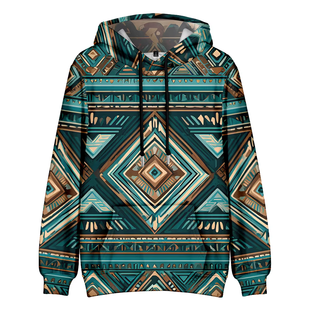 Sweat à capuche imprimé géométrique pour femmes, Streetwear, motif rétro coloré, pull avec cordon de