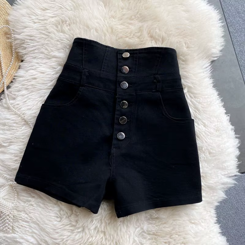 Streetwear noir Denim Shorts femmes mode taille haute hanche Wrap Shorts jean été coréen simple bout