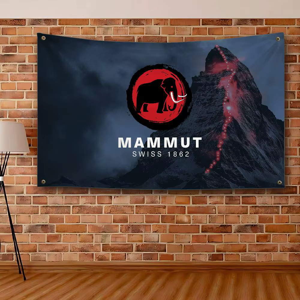 Bannière imprimée en polyester avec logo M_MAMMUTS, pour décoration, tapisserie, chambre à coucher, 