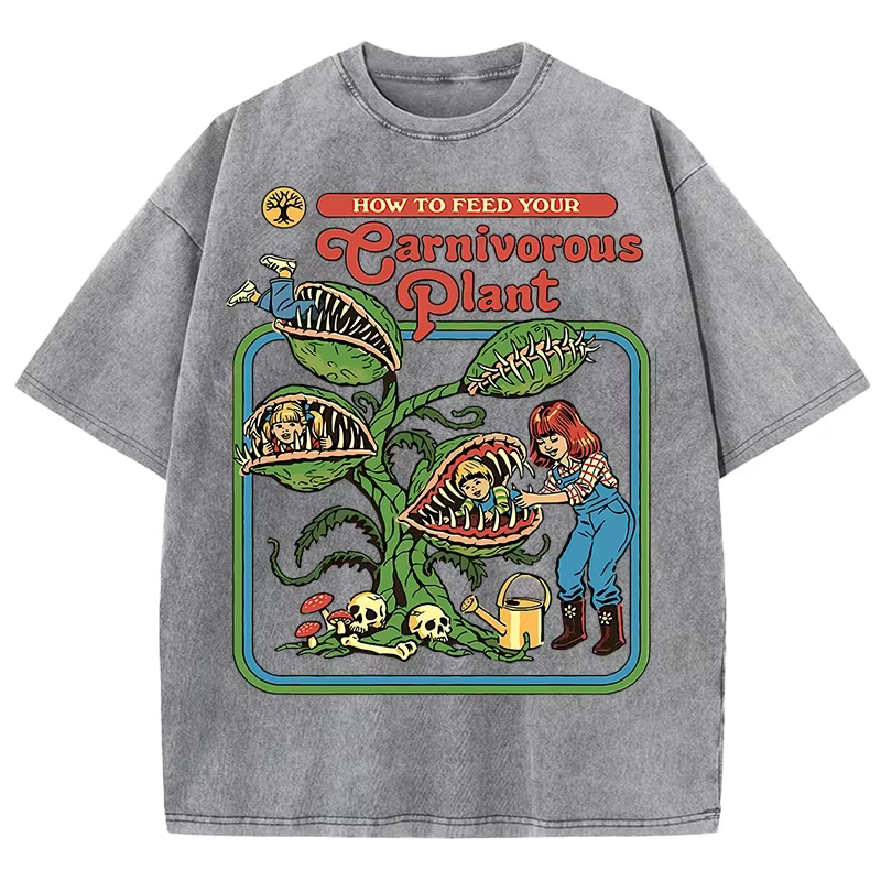 T-Shirts délavés à motif de plante pour hommes et femmes, en coton, décontracté, doux, confortable, 