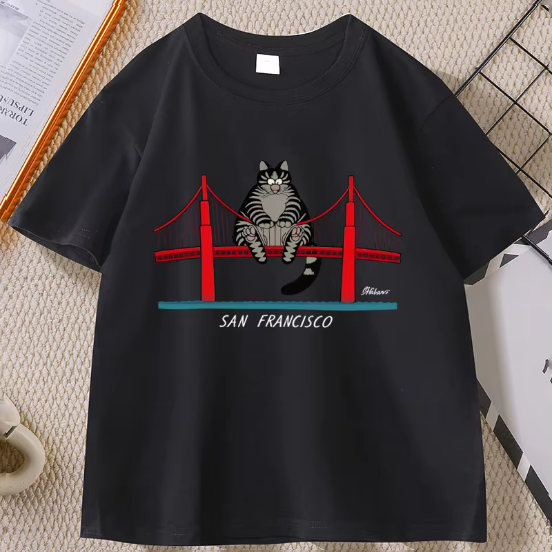 B-Kliban Cat San Francisco T-Shirt pour hommes et femmes, décontracté, en coton, à manches courtes, 