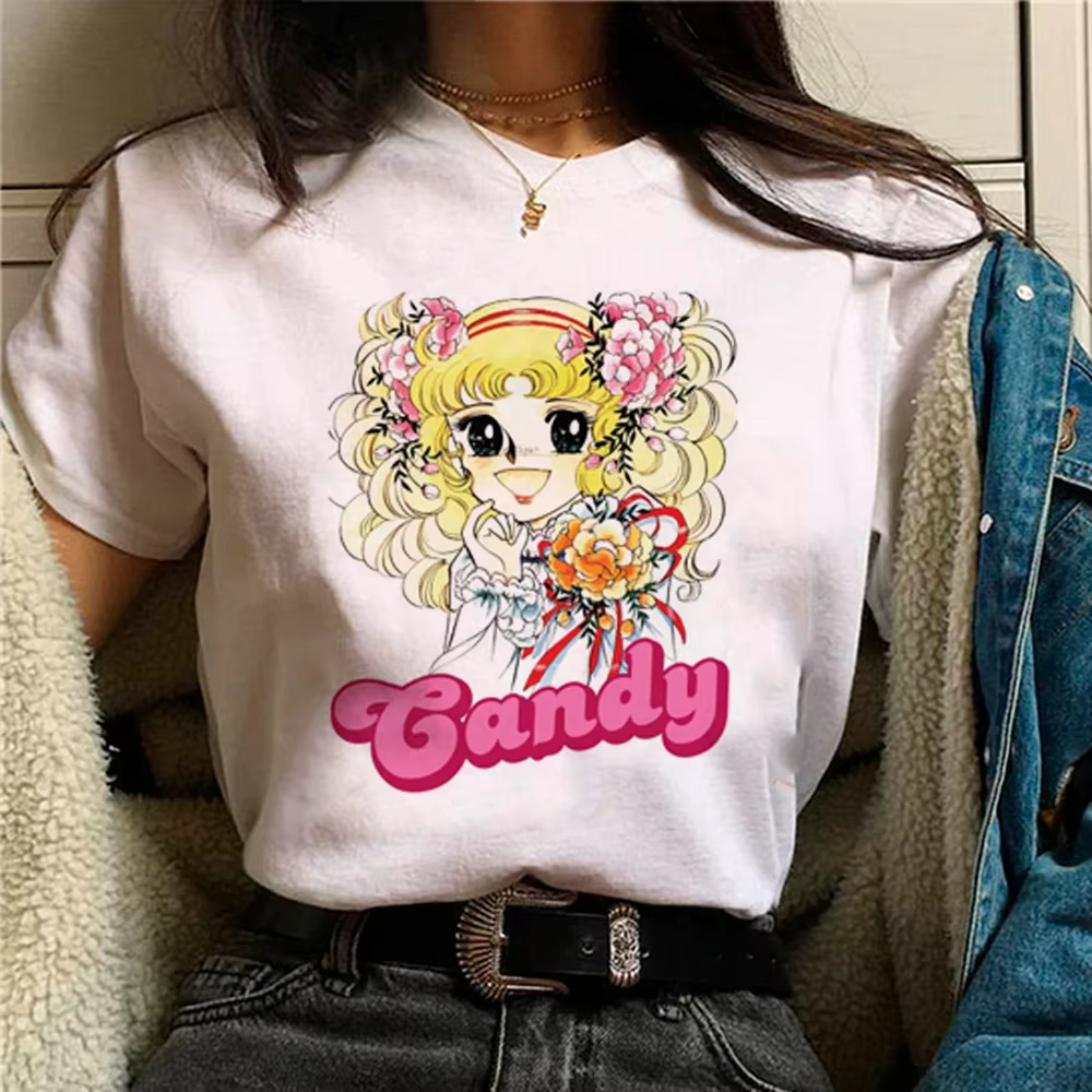 T-shirt manches courtes femme, estival et humoristique, avec dessin animé japonais Kawaii