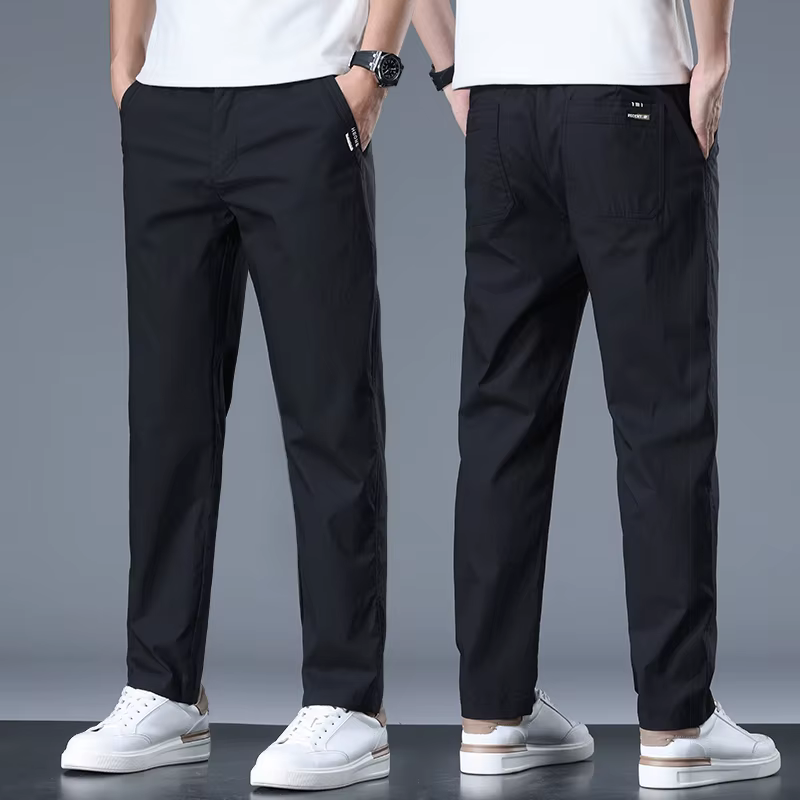 Pantalon décontracté d'été pour homme, coupe droite, en coton respirant, taille élastique, idéal pou