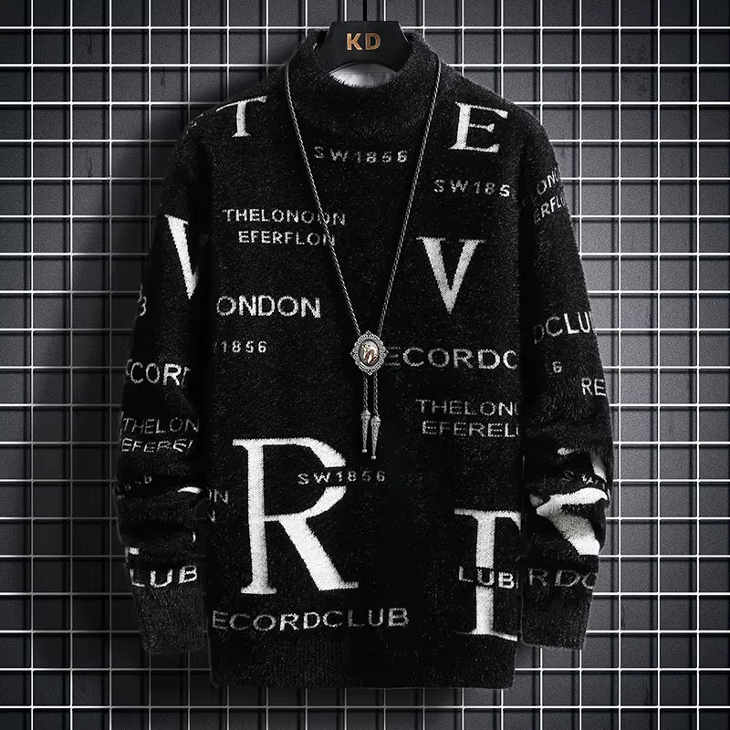 Nouveaux hommes bleu pull pull américain classique hommes noir pull couleur bloquée haut chaud à la 