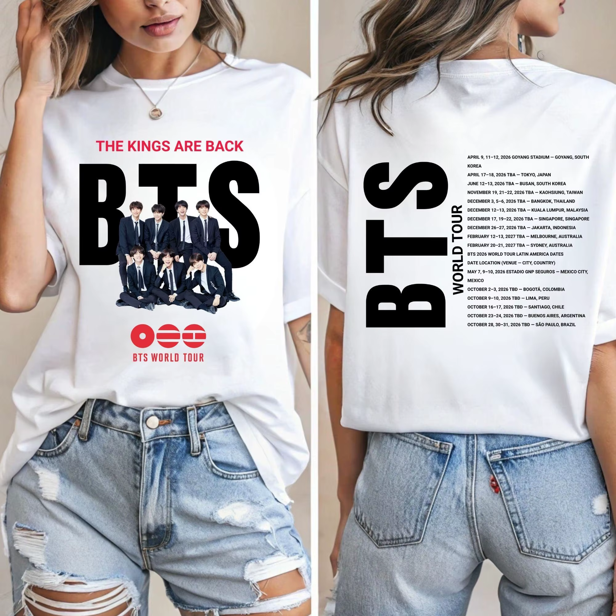 T-shirt en coton assorti pour la famille BTS World Tour Arirang K-pop Merch Concert BTS Fan Shirt Co