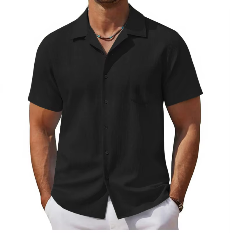 Chemise décontractée ample à col cubain rétro pour homme, manches courtes, idéale pour les vacances 