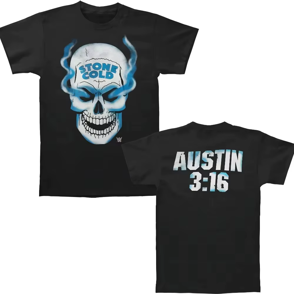 T-shirt pour homme Stone Cold Steve Austin Skull 3 16 pouces devant et derrière, vêtements d'été, t-