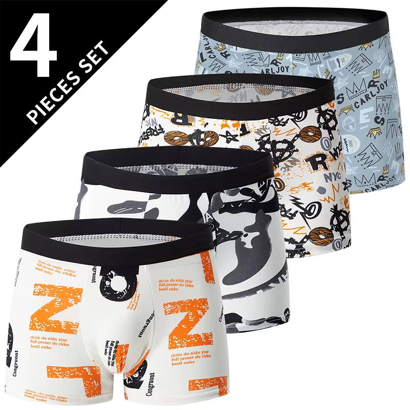 4/10 pièces hommes à adolescents Parent-enfant sous-vêtements Simple et à la mode imprimé Boyshort J