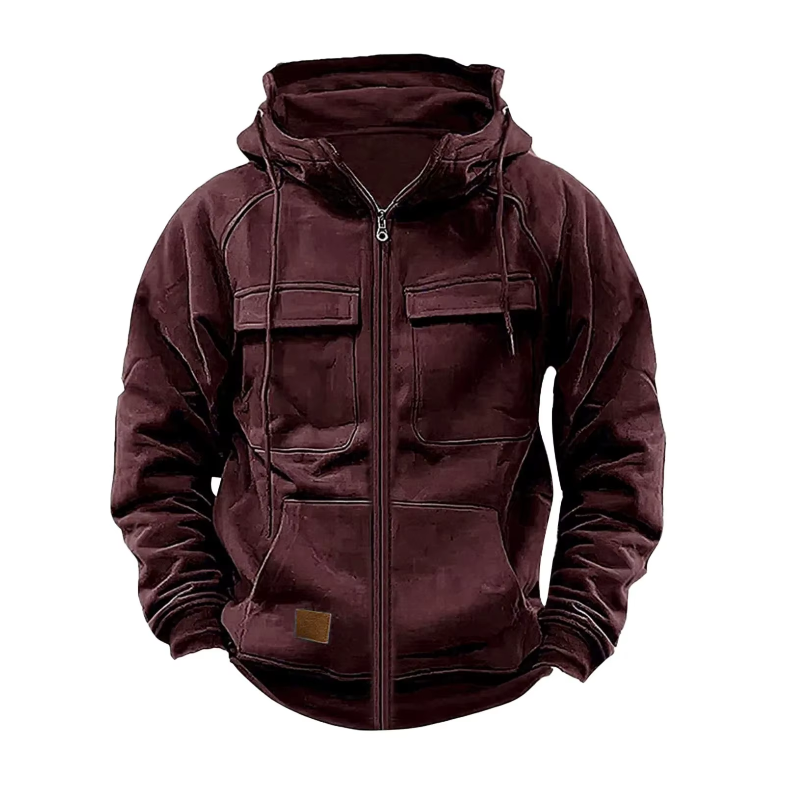 Sweat à capuche ample à fermeture éclair pour hommes, couleur Pure, Style rétro avec plusieurs poche