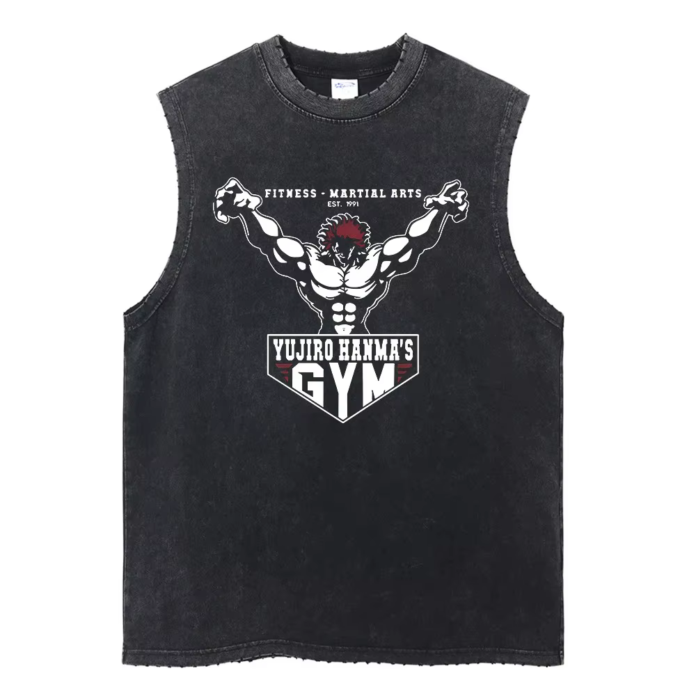 Anime Baki graphique gilet haute qualité coton hommes femmes vêtements de sport lavé surdimensionné 