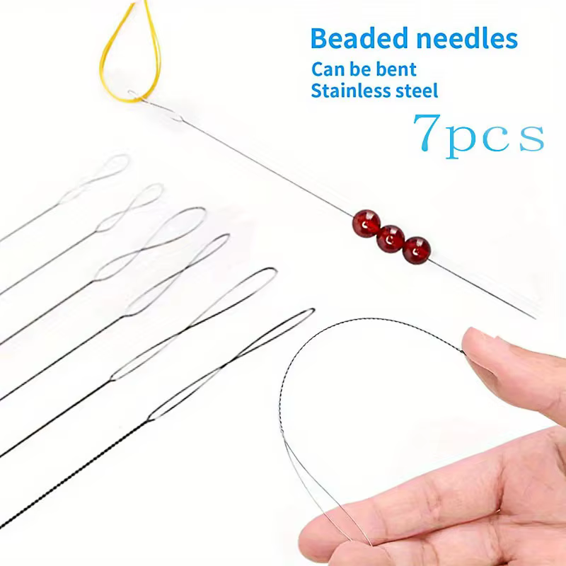 Aiguilles à perles en acier inoxydable, 7 pièces, perles fines magiques, outils de fabrication de bi