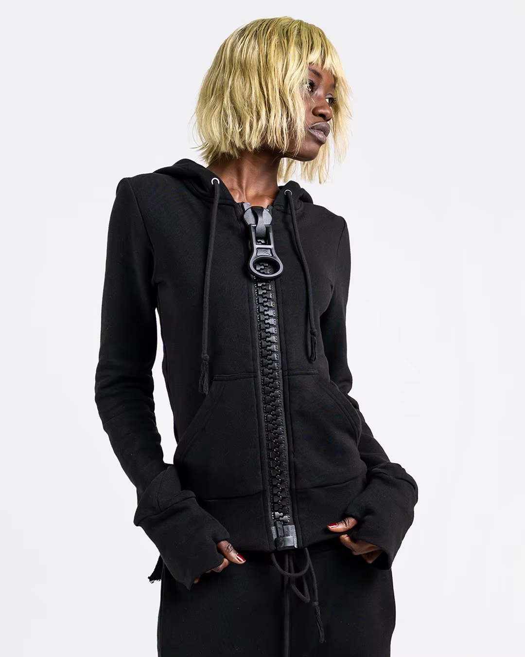 Sweat à capuche zippé oversize pour femme, avec grande barrette colorée, rose, noir, gris, manches l