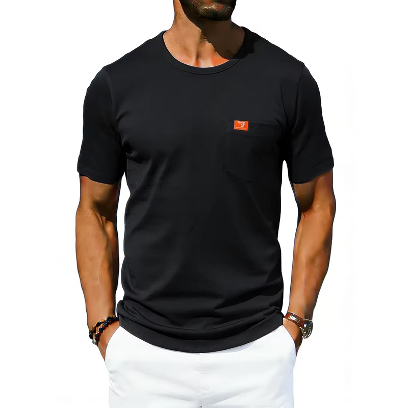 T-shirt uni pour homme, style décontracté, poche plaquée sur la poitrine, personnalisable avec logo,