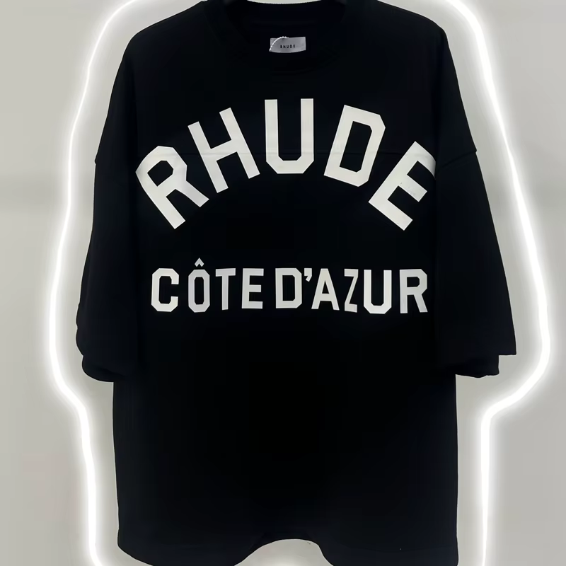 T-shirt Streetwear Tendance RHUDE – Qualité Supérieure, Coupe Décontractée, Motif Lettres, Tissu Épa