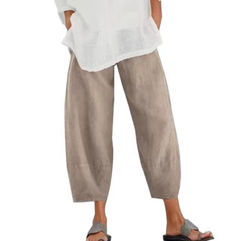 Pantalon Harem Femme Vintage en Coton et Lin, Taille Élastique, Jambes Larges, Décontracté, Couleur 