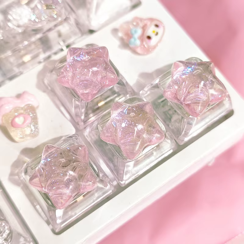 Lot de 4 touches de clavier personnalisées rétroéclairées, transparentes, à paillettes, mignonnes, p