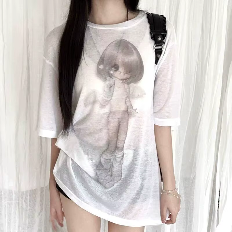 Seeslim Hotsweet graphique t-shirts ample à manches courtes mode coréenne été hauts 2000s vêtements 