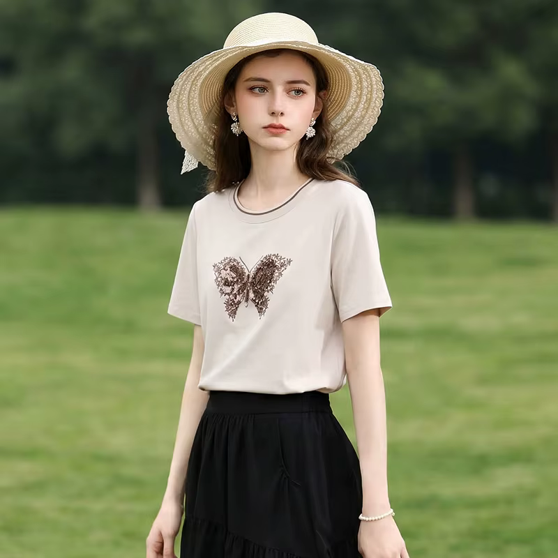 I BELIEVE YOU T-shirt élégant à manches courtes et col rond pour femme, Nouveauté été 2026, Haut déc