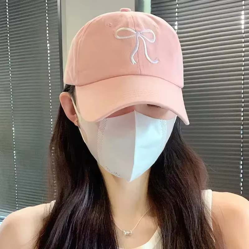 Casquette de baseball coréenne mignonne pour femme, avec nœud, rose doux, romantique, réglable, styl