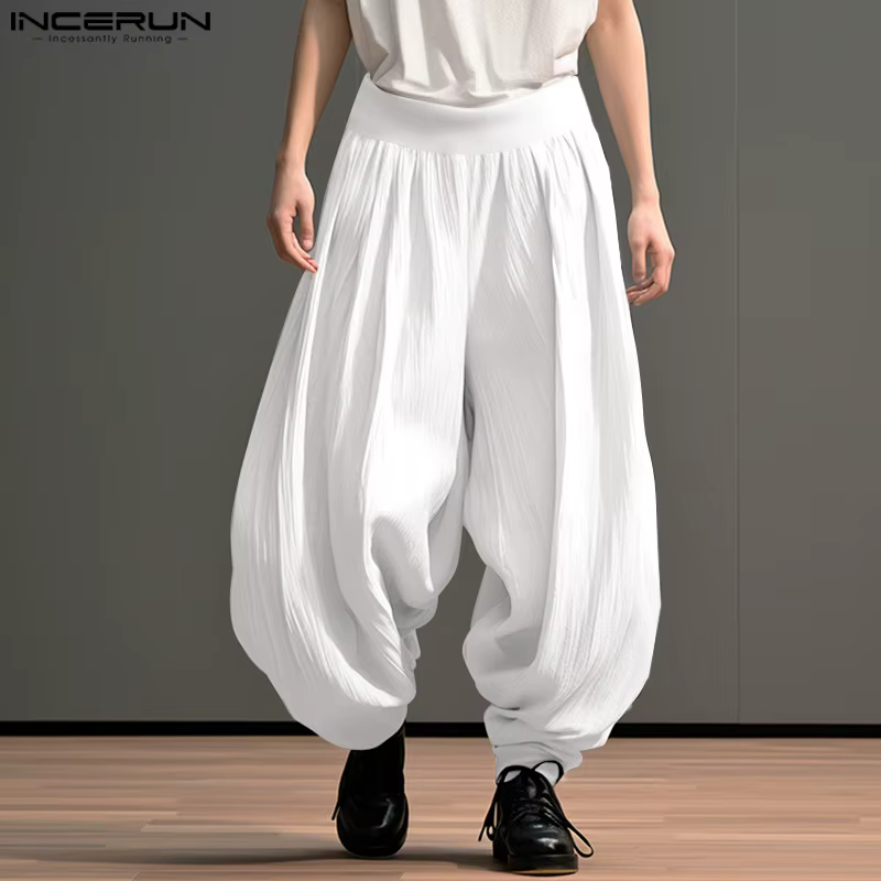 2024 hommes pantalons à jambes larges couleur unie taille élastique pantalon décontracté ample homme