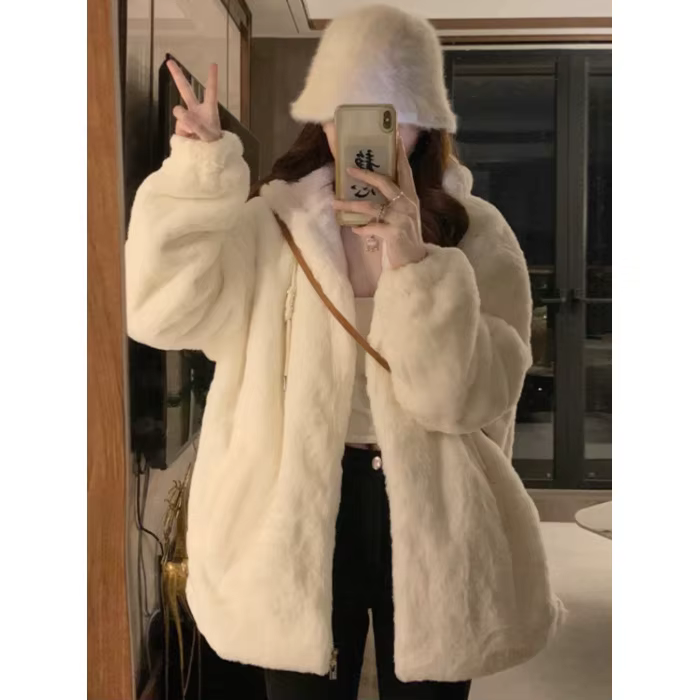 Veste à capuche en laine d'agneau pour femme, manteau d'hiver épais et doublé, coupe ample, nouvelle