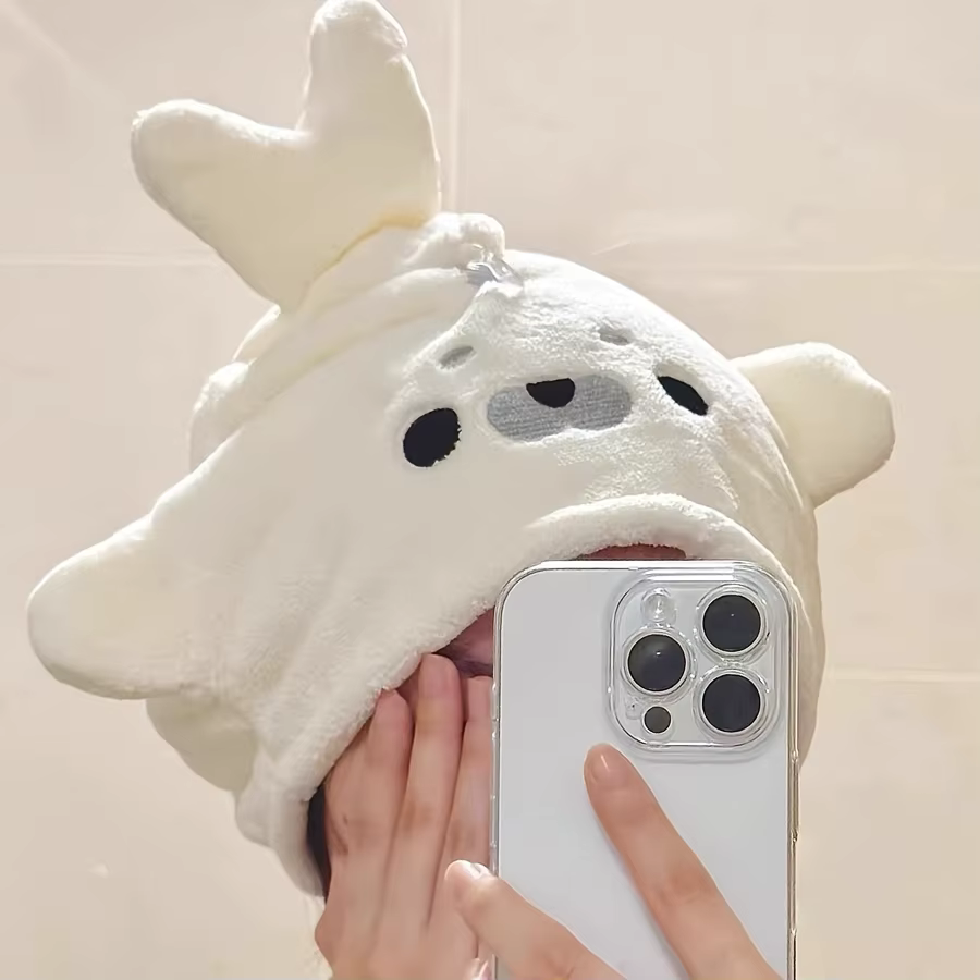 Serviette à cheveux Kawaii Seal, bonnet absorbant en polaire corail pour sécher les cheveux, idéal p