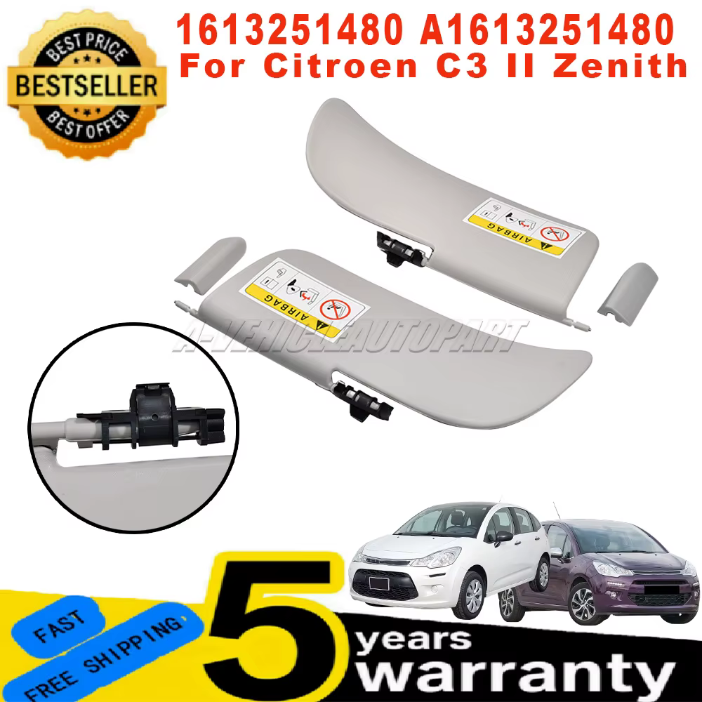 Pare-soleil intérieur gauche et droit pour Citroën C3 II Zenith, kit pare-soleil A1613251480, instal