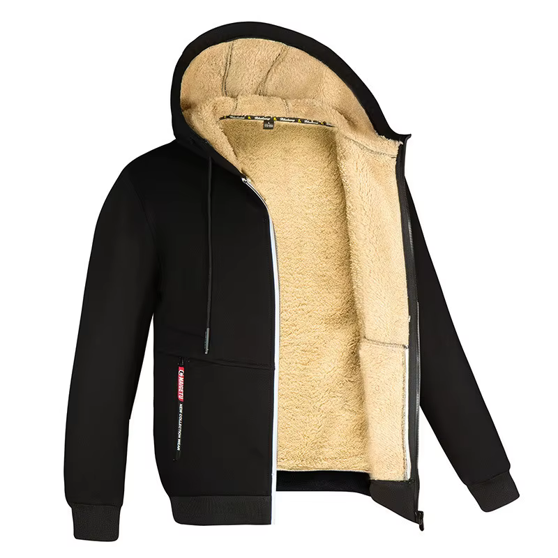 Vestes doublées Sherpa Smile pour hommes, sweat à capuche zippé coupe-vent, sweat à capuche chaud, t