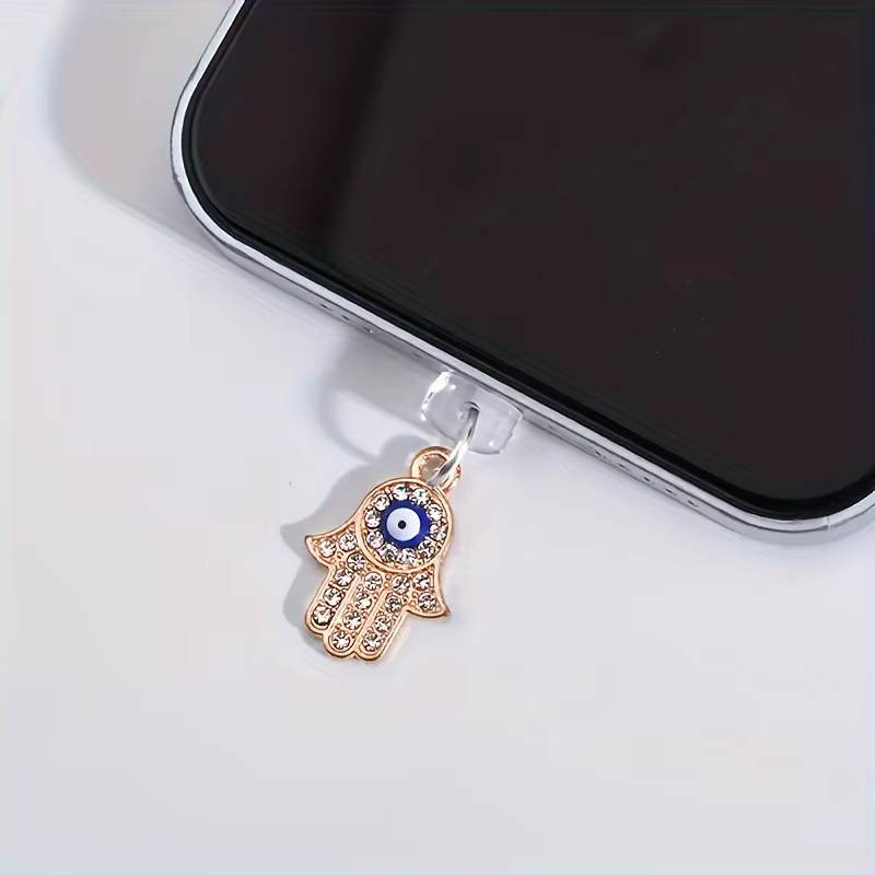 Bouchon anti-poussière pour téléphone portable, pendentif œil de diable en alliage et strass, décora