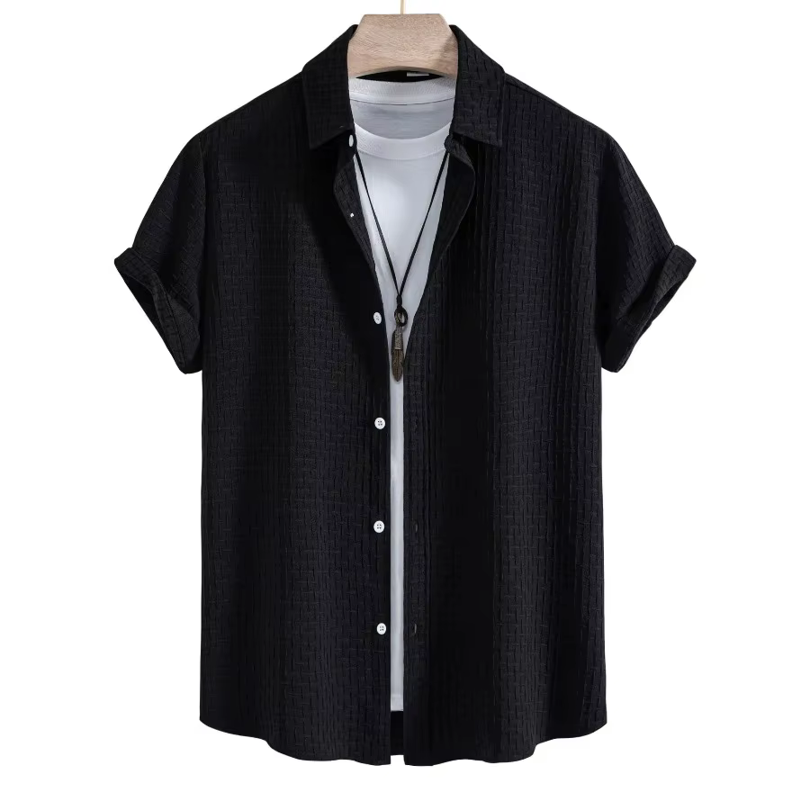 Nouvelle chemise d'été jacquard à manches courtes pour homme, élégante, texturée, boutonnée, décontr