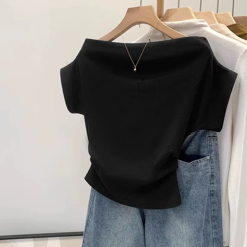 T-shirt coréen Chic à manches courtes pour femmes, épaules simples, nouveau haut d'été 2025