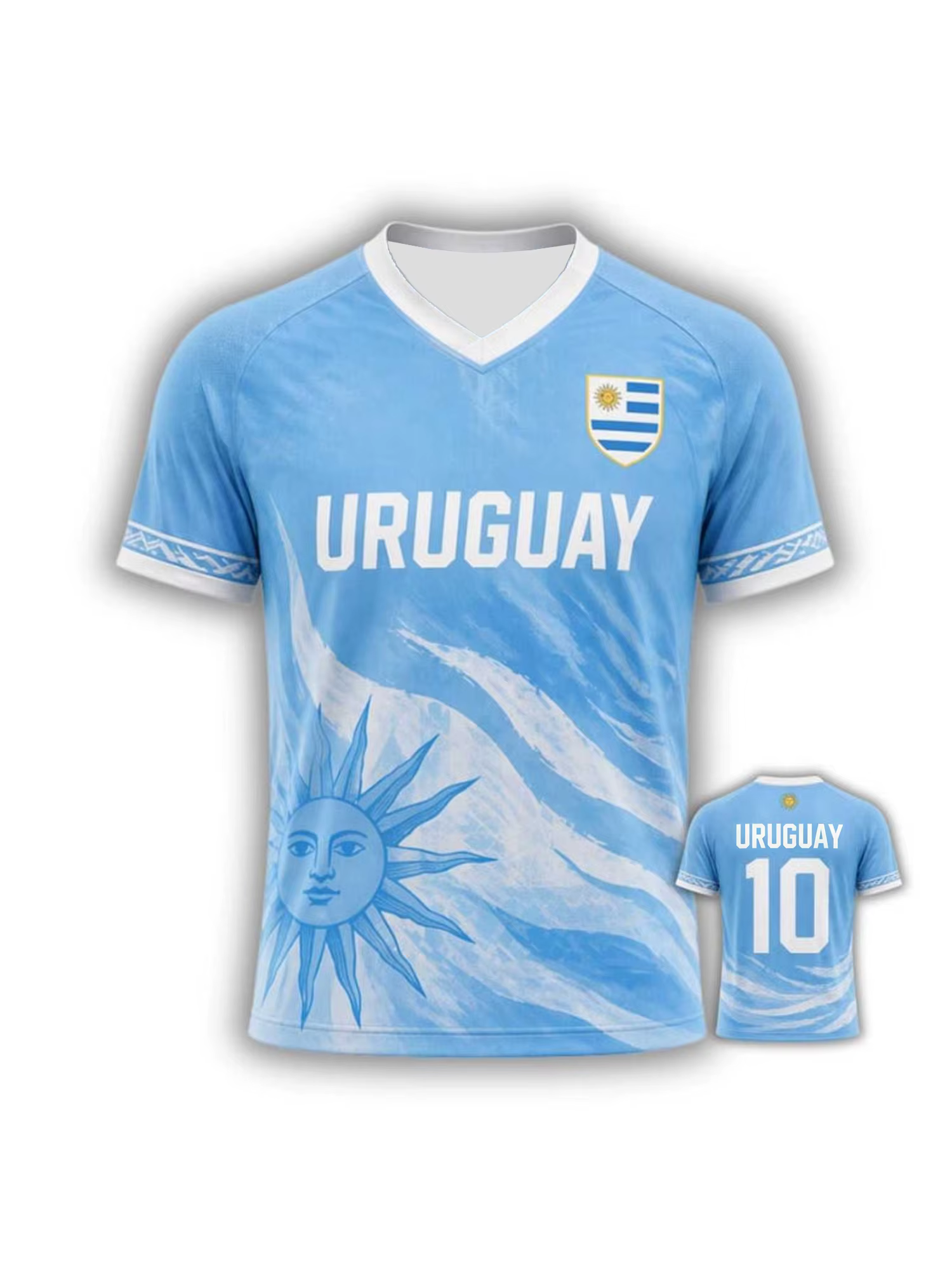 T-shirt d'été pour homme Uruguay 10, imprimé intégral, col en V, manches courtes, maillot de support