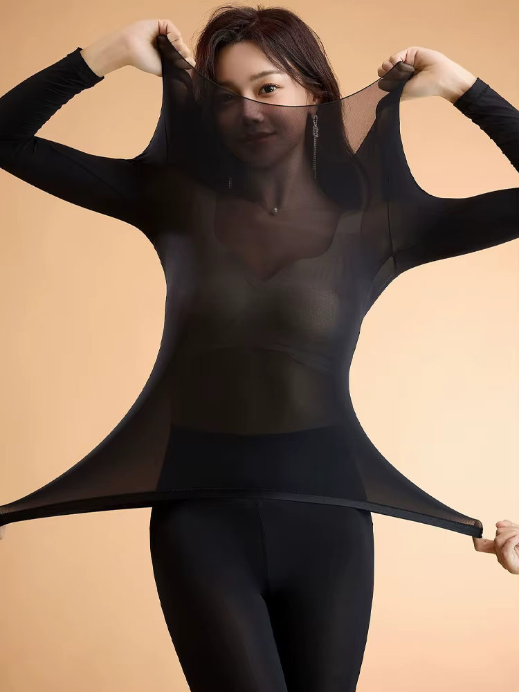 Sous-vêtements chauds Ultra-fins sans couture pour femmes, 2 pièces, haute élasticité, manches longu