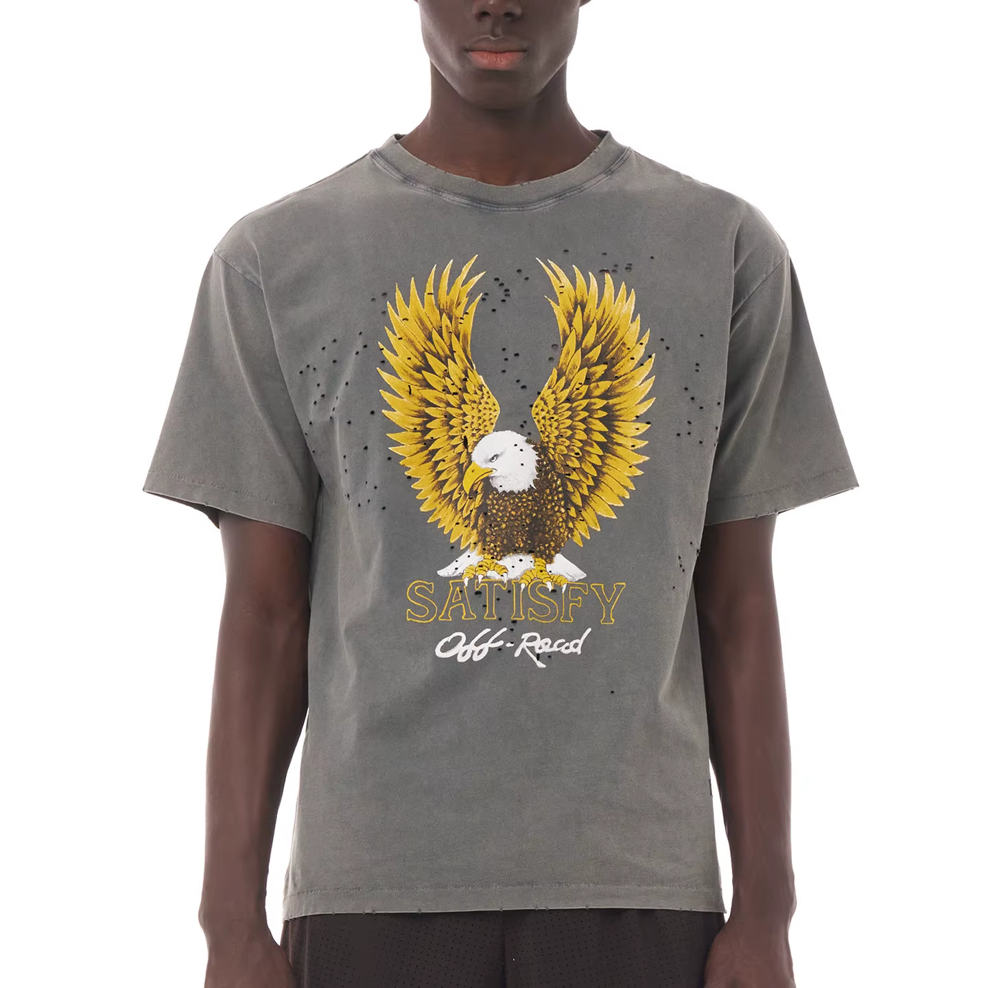 Nouveau T-shirt Satisfy MothTech Eagle : T-shirt tout-terrain à manches courtes 100 % coton, effet v