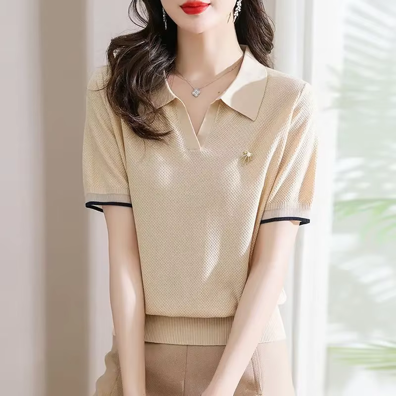 Polo col chemise pour femmes mignon plaine Kawaii Baggy rouge femme T coréen vêtements synthétique l