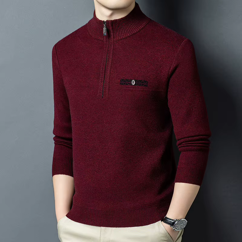 Pull tricoté épais à fermeture éclair pour homme, col semi-montant, style décontracté chic, tendance
