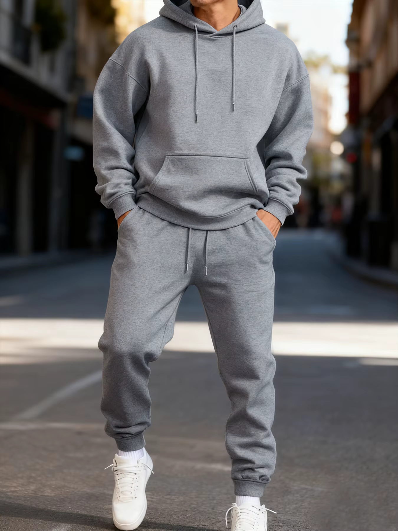 Homme sweat à capuche ensemble hiver couleur unie deux pièces ensembles longue longueur vêtements de