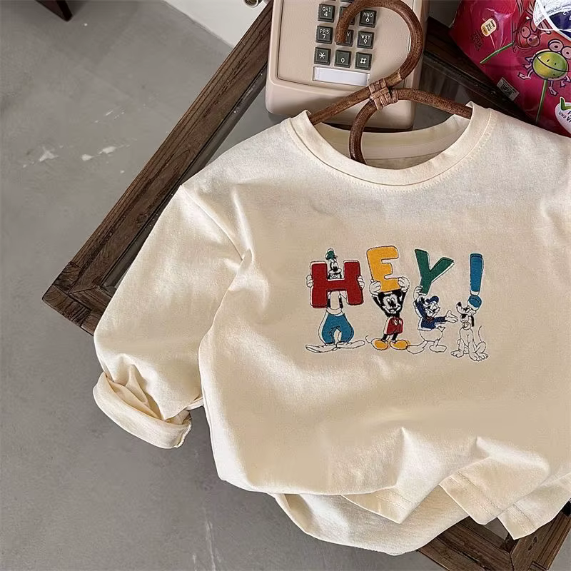 Printemps/automne dessin animé Mickey imprimé T-shirts à manches longues hauts enfants vêtements béb
