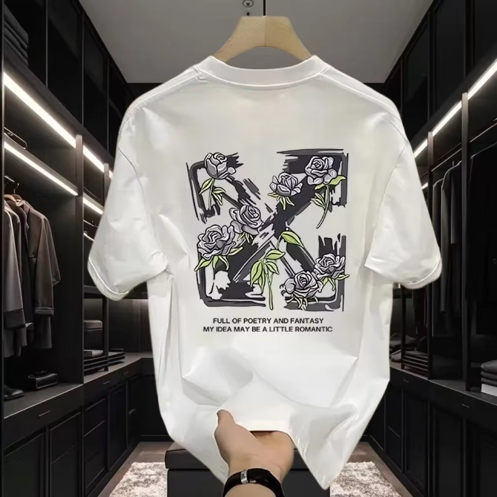 T-shirt pour homme de haute qualité, en coton pur épais, nouveau modèle d'été, avec motif imprimé, é