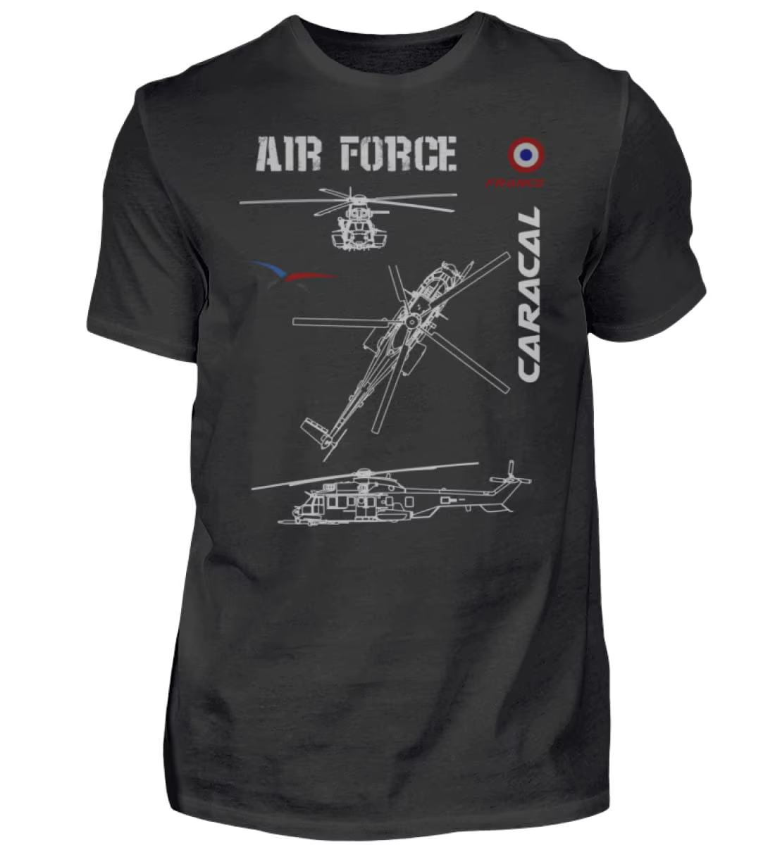 France Air Force H225M Caracal moyen Multimission hélicoptère T-Shirt 100% coton col rond manches co