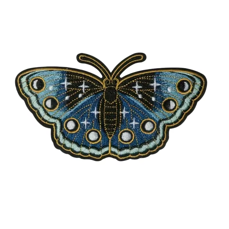 Écusson brodé papillon bleu nuit, insigne insecte naturel, cadeau bricolage, fer sur patchs pour vêt
