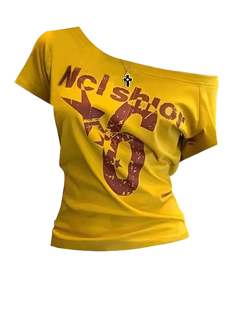 Y2k Sport été épaules dénudées haut femmes Sexy Vintage années 2000 à manches courtes t-shirt dame c
