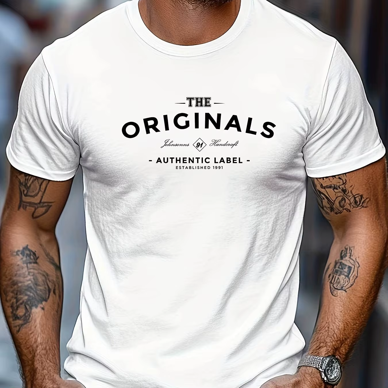T-shirt à col rond en pur coton pour hommes, imprimé avec un motif de lettres simple et tendance, st