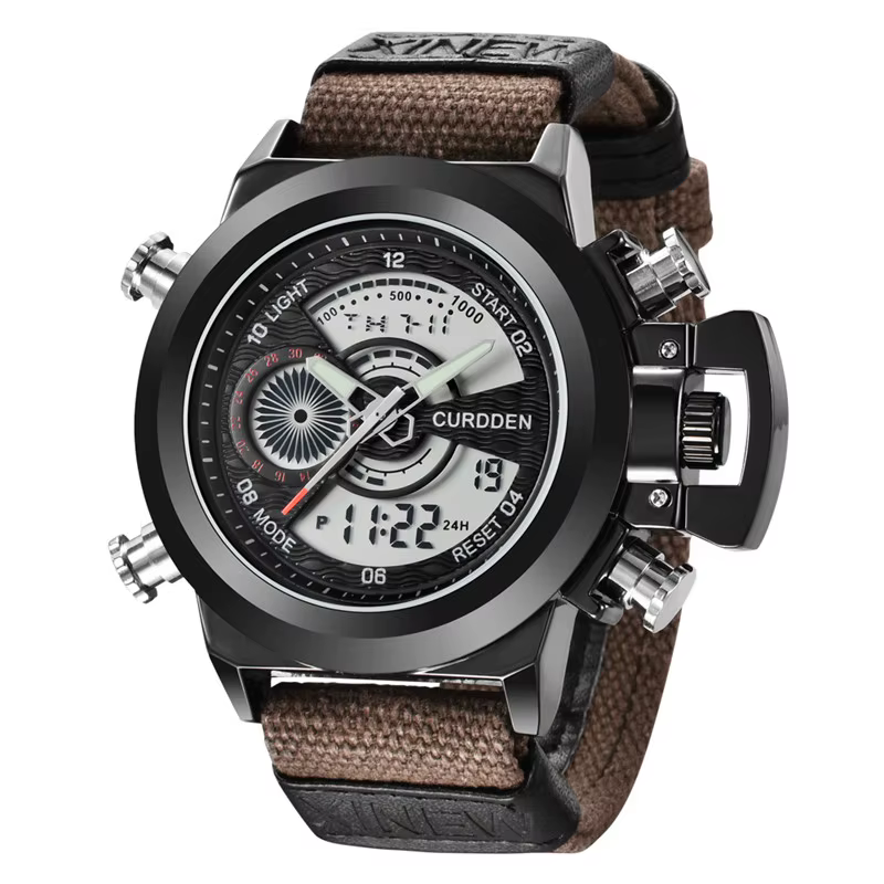 Montre numérique à quartz chronographe pour hommes, bracelet en nylon, heure des touristes, multifon