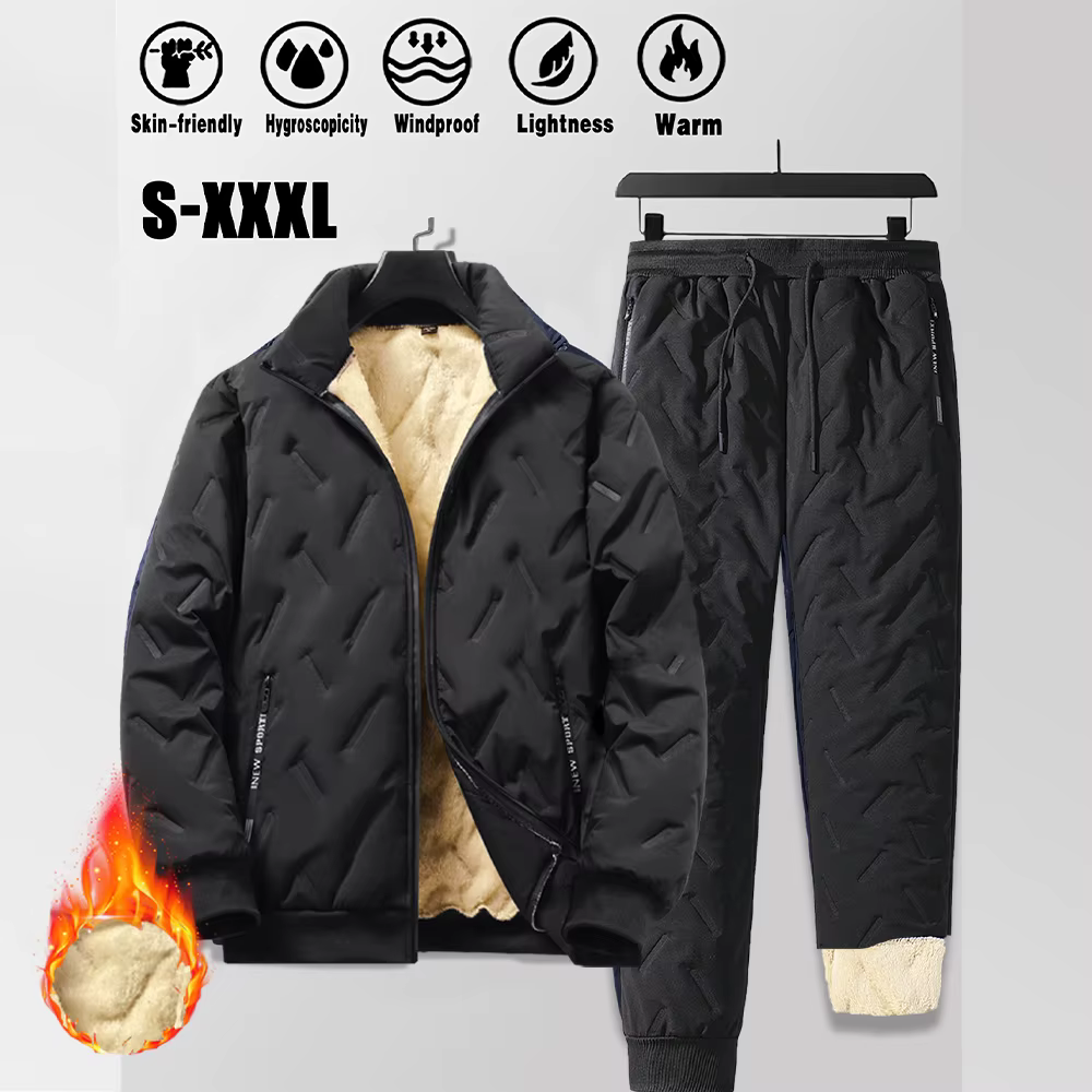 Costume de sport d'hiver pour hommes, doudoune et pantalon chauds, ensemble 2 pièces, manteau et pan