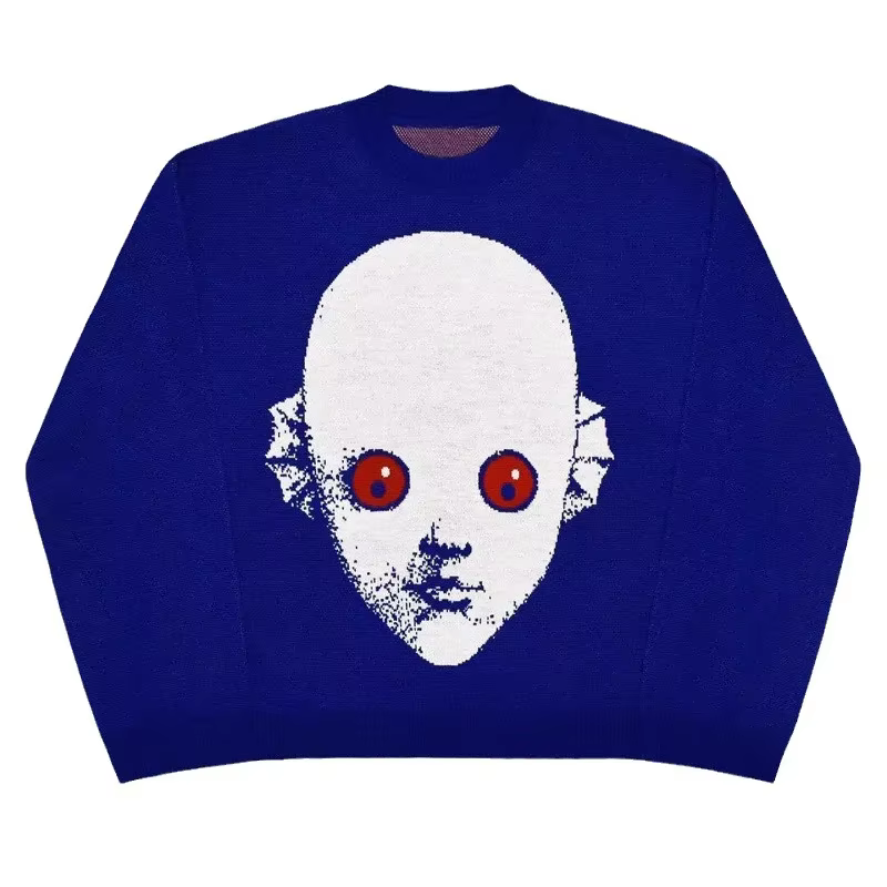 Européen et Américain Nouveau Hip Hop Rue Pull Tricoté Hommes Gothique Imprimé À Capuche Automne Har